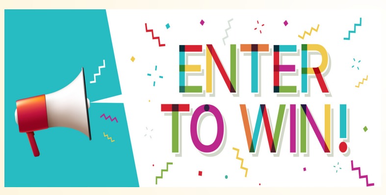 Enter to win announcement with a megaphone and confetti