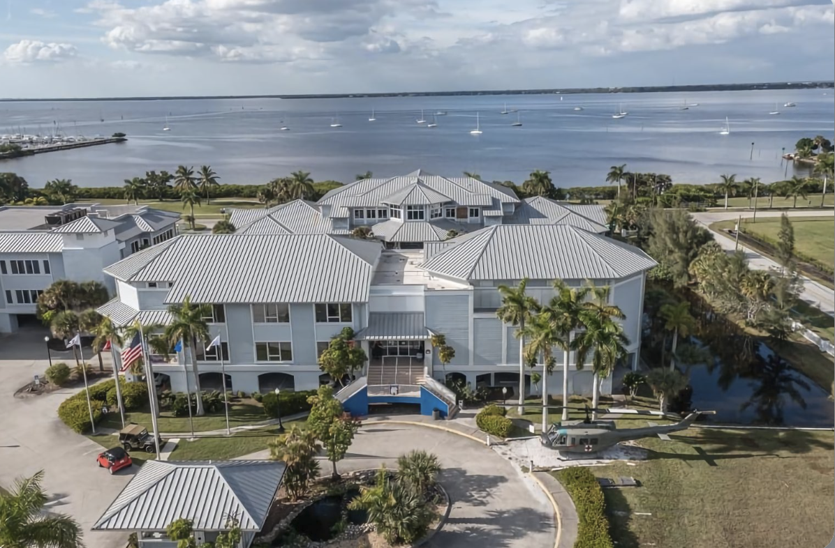 The Military Heritage Museum building beside the water in Punta Gorda.