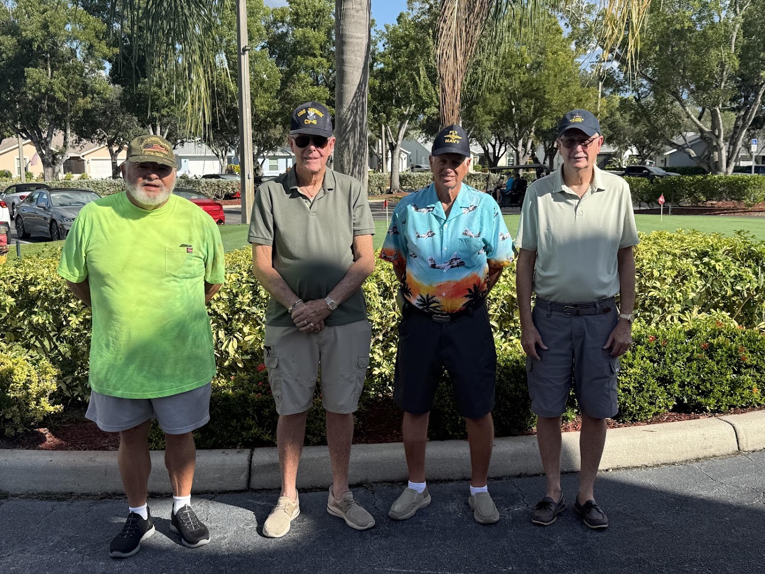 Four Sabal Springs Navy veterans outside the Clubhouse.