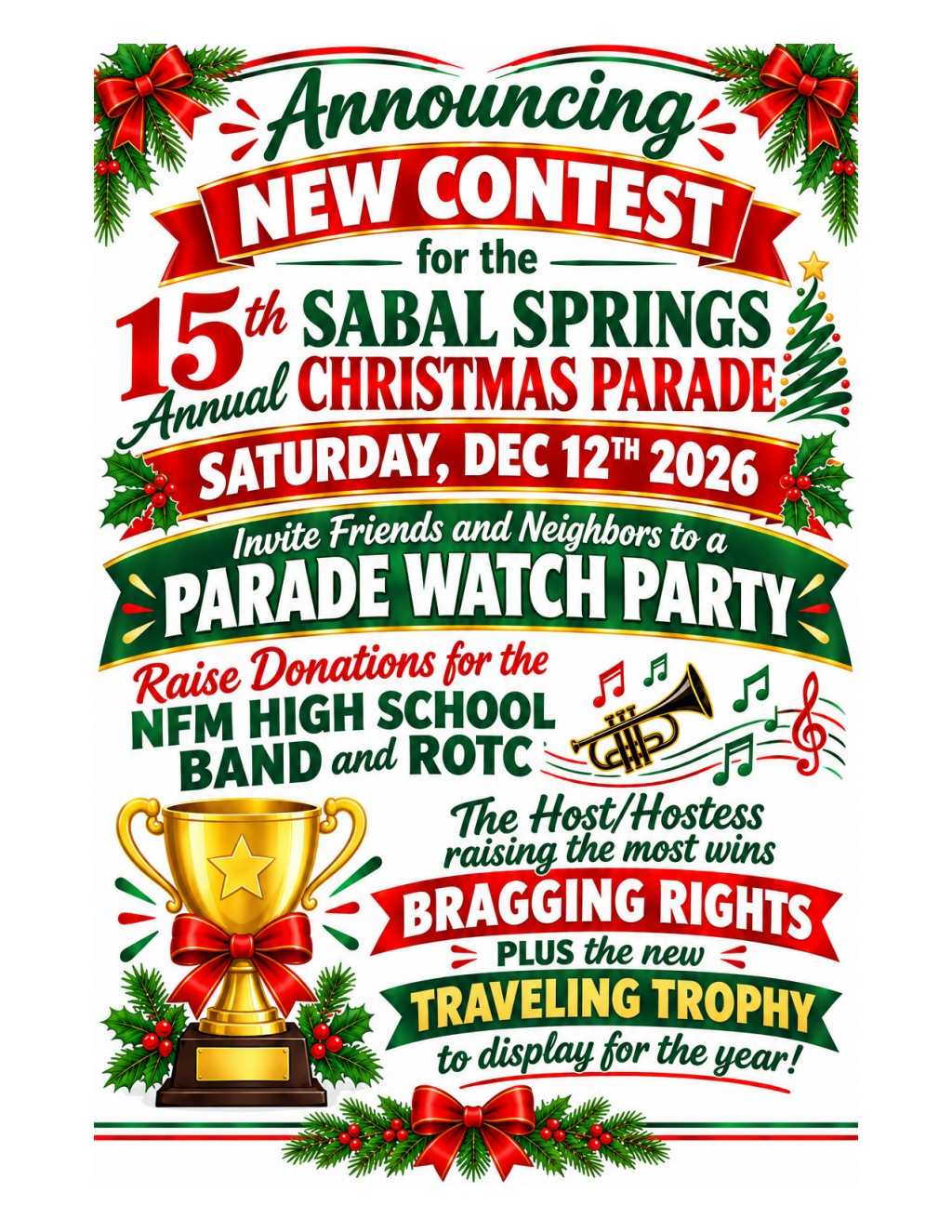 Flyer announcing the new Parade Watch Party contest and traveling trophy.