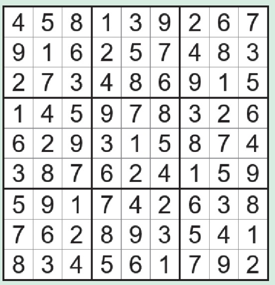 Completed Sudoku puzzle solution grid